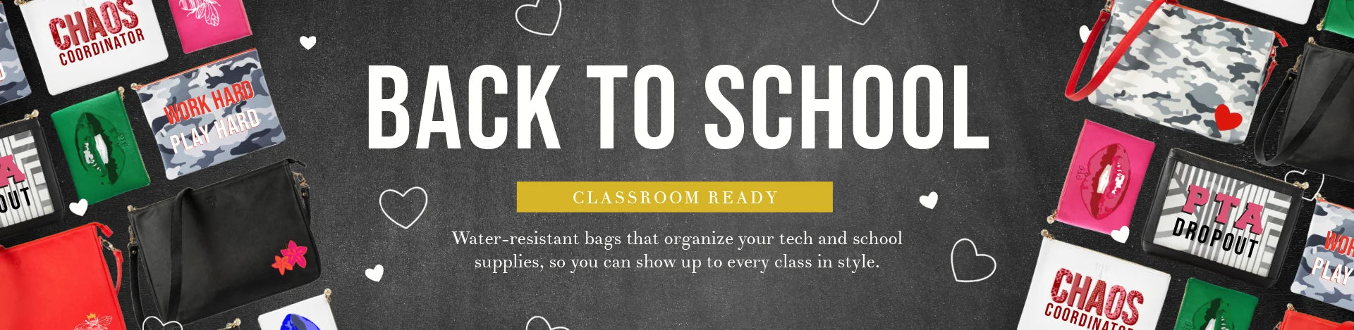 Back to School — Classroom Ready. Water-resistant OTG247 bags that organize your tech and school supplies.