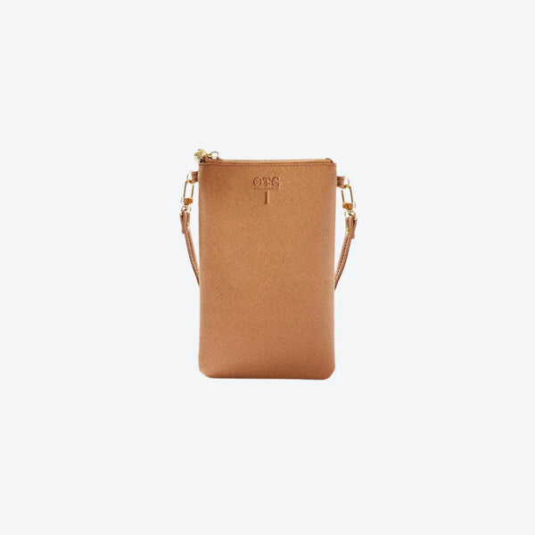 #1 Tan Crossbody Wristlet, front view