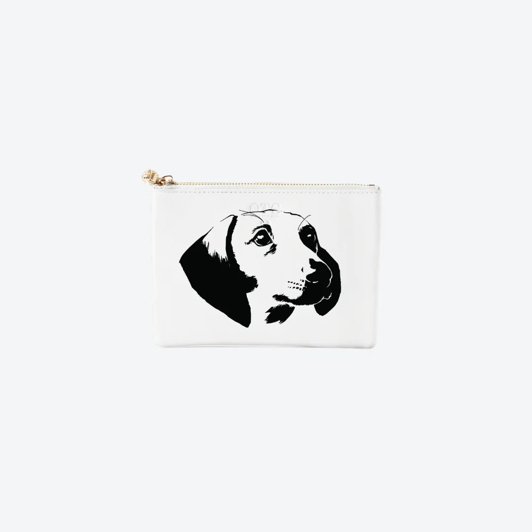 #2 White Dachshund Pouch, front view