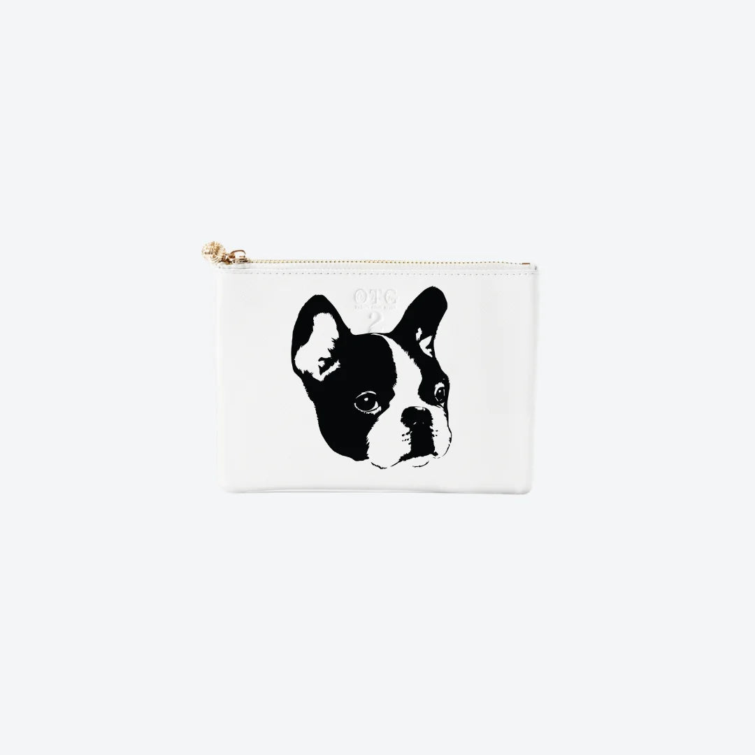 #2 White Frenchie Pouch, front view