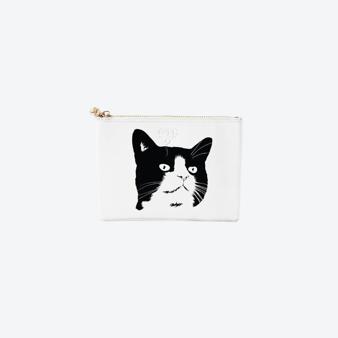 #2 White Spot Cat Pouch, front view