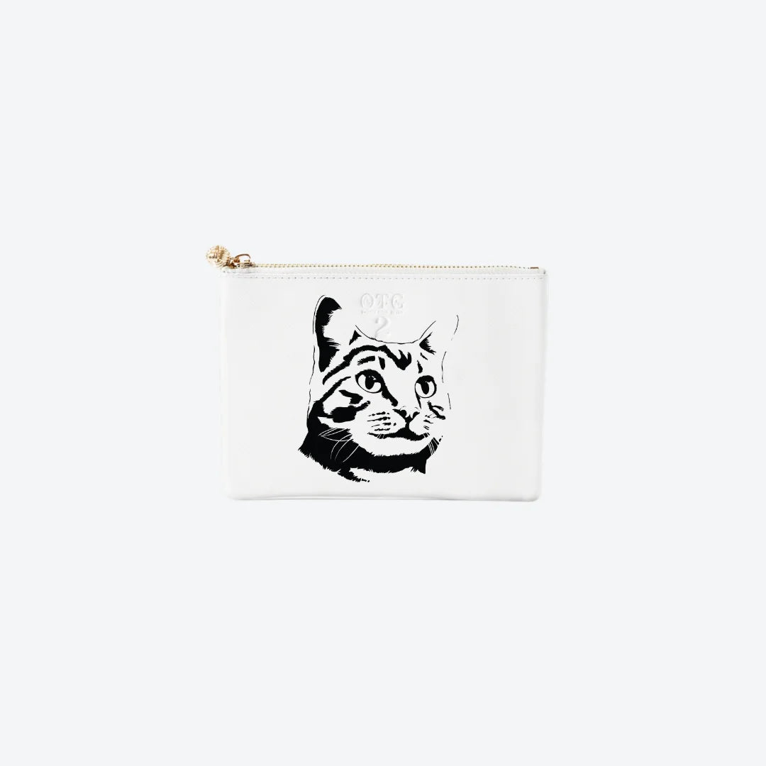 #2 White Striped Cat Pouch, front view