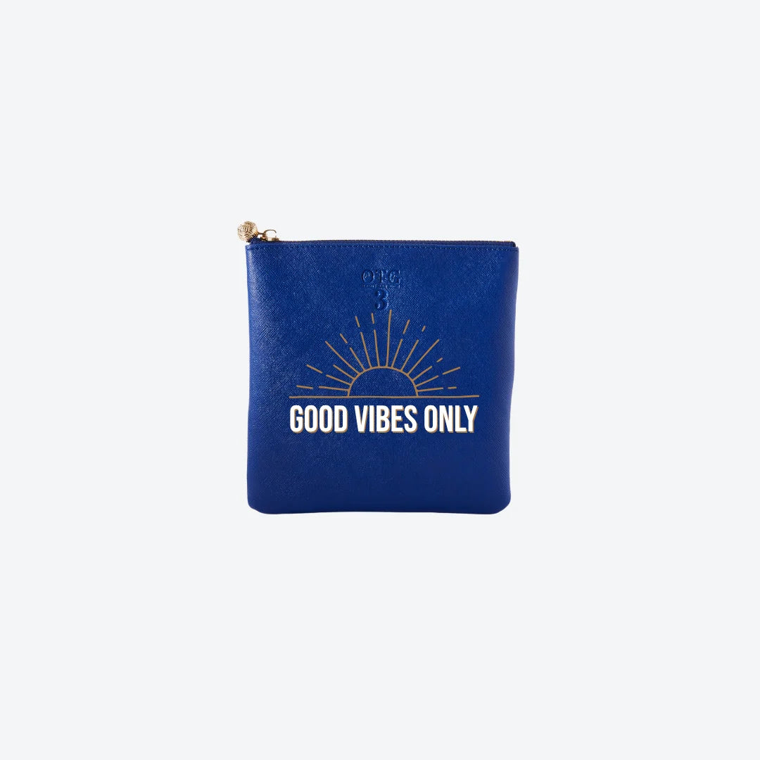 #3 Navy Good Vibes Pouch, front view