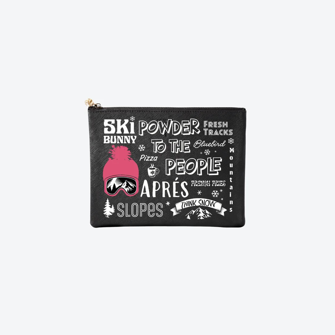#4 Black Ski Words Pouch, front view