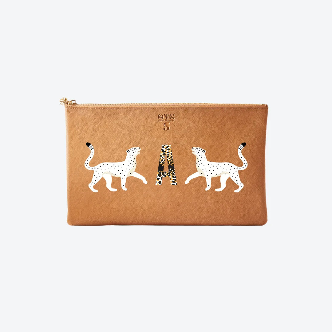 #5 Tan with Cheetah Initial, front view