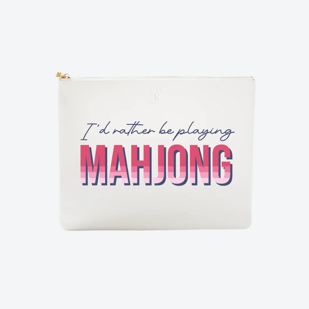 #8 White Id Rather Mahjong Pouch, front view
