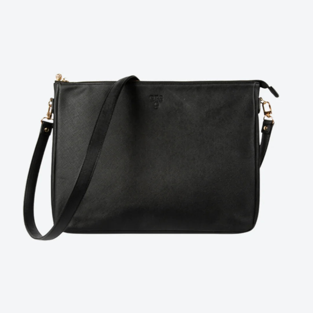Size #9 Black Padded Crossbody Techie, front view