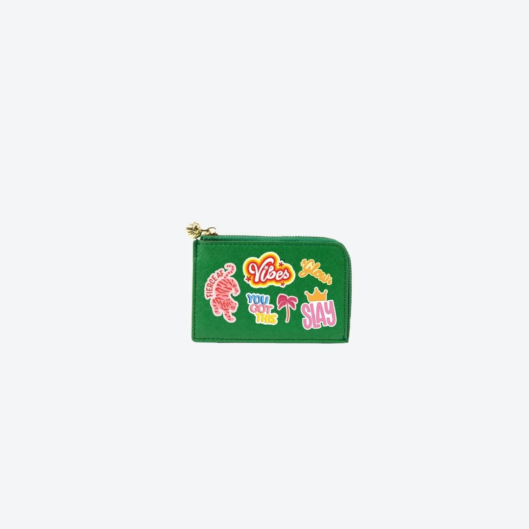 Card Case Green Positive Vibes, front view