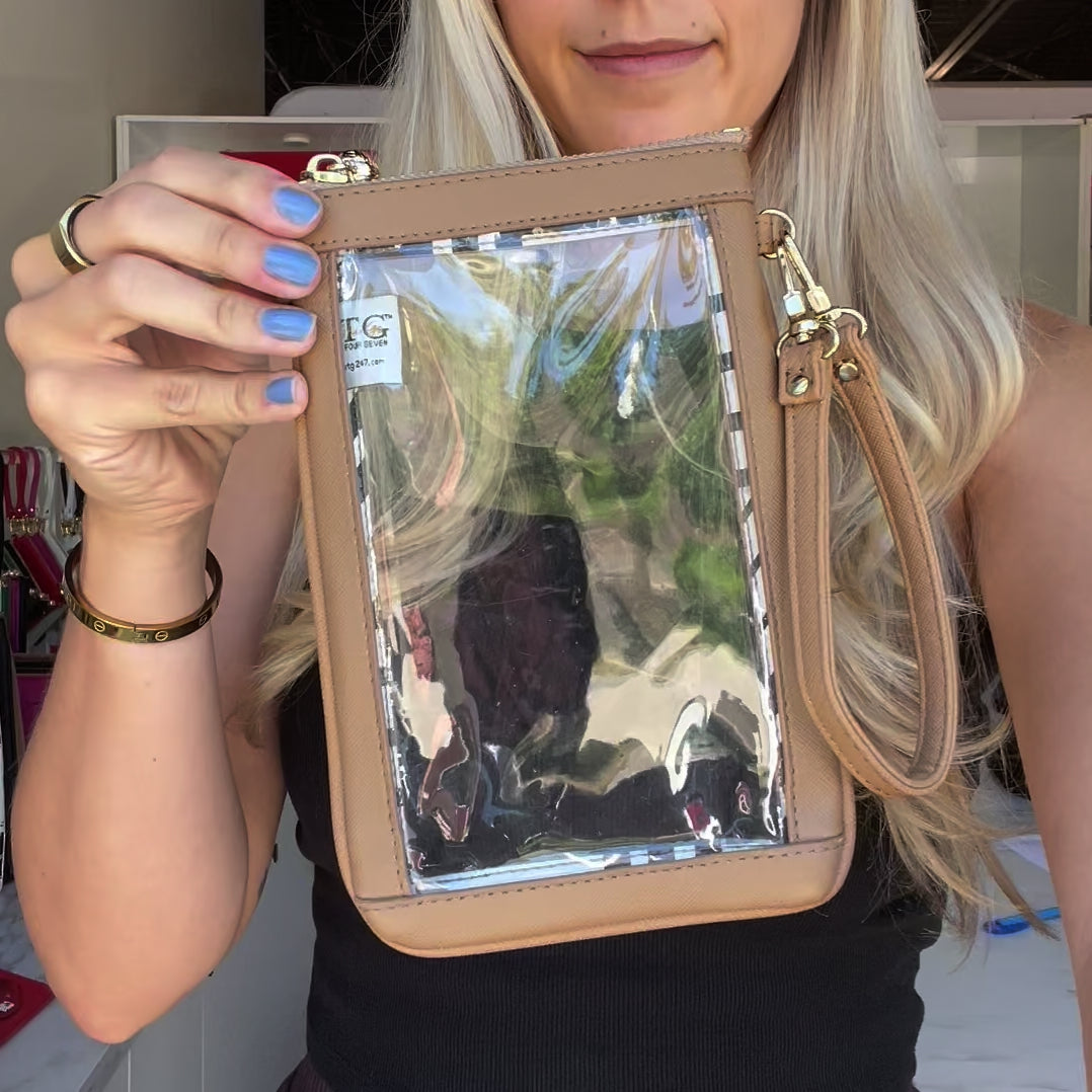 Load video: #1 Double Nudie Tan Crossbody Wristlet